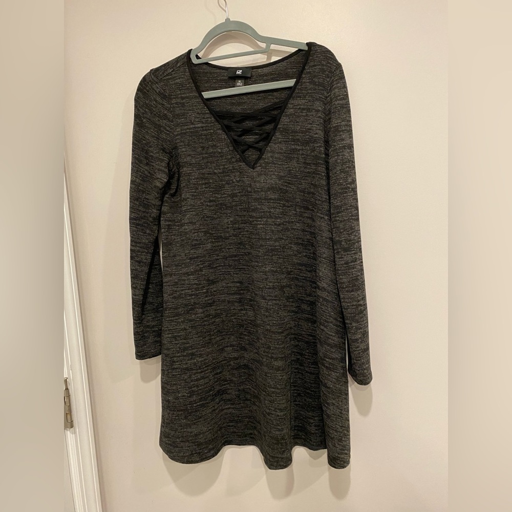 IZ Byer Black & Gray Sweater Dress with Long Sleeves